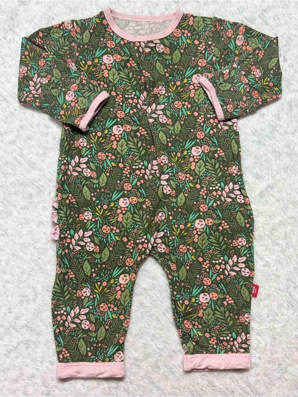 Magnetic Me Green Botanical Floral Footless Sleeper 0-3M Baby Girl Modal Ruffle